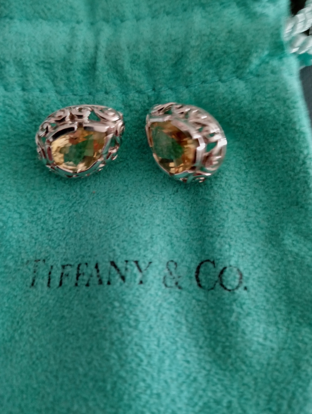 Tiffany & Co. Topaz Teardrop Stud Earrings - Yellow & Silver